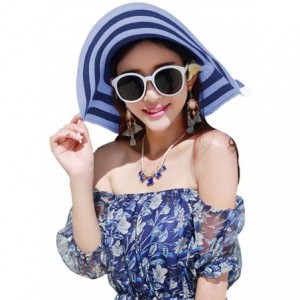 Sun Hats Floppy Wide Brim Straw Hat Women Summer Beach Cap Sun Hat - Navy Blue and White Striped - CK18DQW8SR2 $9.72