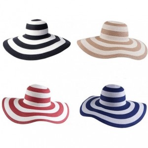 Sun Hats Floppy Wide Brim Straw Hat Women Summer Beach Cap Sun Hat - Navy Blue and White Striped - CK18DQW8SR2 $9.72