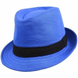 Fedoras Solid Color Summer Men's Fedora Hat - Royal Blue - CI12EBCREJJ $12.11