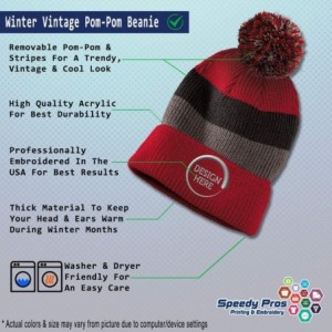 Skullies & Beanies Custom Vintage Pom Pom Beanie Cute Monkey Face Embroidery Acrylic - Red Stripes - CK18H5LDZT3 $16.90