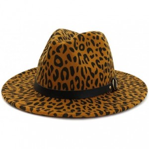 Fedoras Women's Wide Brim Felt Fedora Panama Hat with Leopard Belt Buckle - Z-khaki - CH1935UTLQQ $28.23