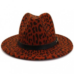 Fedoras Women's Wide Brim Felt Fedora Panama Hat with Leopard Belt Buckle - Z-khaki - CH1935UTLQQ $13.15