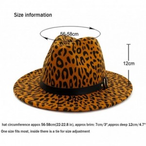 Fedoras Women's Wide Brim Felt Fedora Panama Hat with Leopard Belt Buckle - Z-khaki - CH1935UTLQQ $13.15