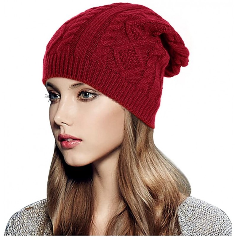 Skullies & Beanies Women Cable Knit Beanie Winter Warm Crochet Hats Chunky Stretch Ski Cap - Jujube Red - CE186QTN2R8 $8.68