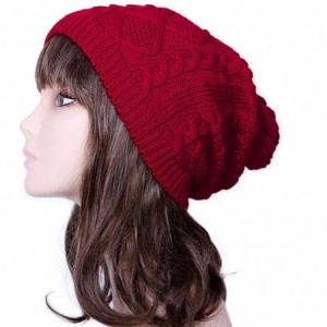 Skullies & Beanies Women Cable Knit Beanie Winter Warm Crochet Hats Chunky Stretch Ski Cap - Jujube Red - CE186QTN2R8 $8.68