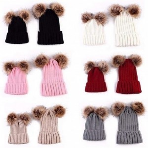 Skullies & Beanies Adults Children Kids Double Fur Winter Casual Warm Cute Knitted Beanie Hats - Beige - C118A95K4R7 $22.64