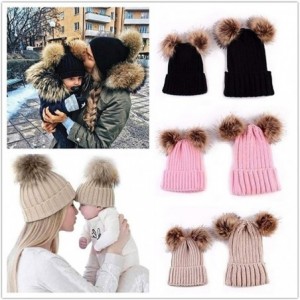 Skullies & Beanies Adults Children Kids Double Fur Winter Casual Warm Cute Knitted Beanie Hats - Beige - C118A95K4R7 $22.64
