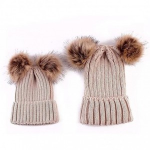 Skullies & Beanies Adults Children Kids Double Fur Winter Casual Warm Cute Knitted Beanie Hats - Beige - C118A95K4R7 $22.64