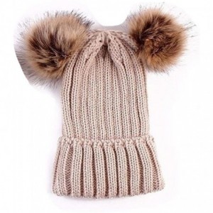 Skullies & Beanies Adults Children Kids Double Fur Winter Casual Warm Cute Knitted Beanie Hats - Beige - C118A95K4R7 $22.64