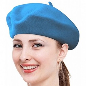 Berets Classic Lady Women Warm Wool Blend French Artist Beret Beanie Winter Hat Ski Cap - Sky Blue - CR18MDLQXXG $7.88