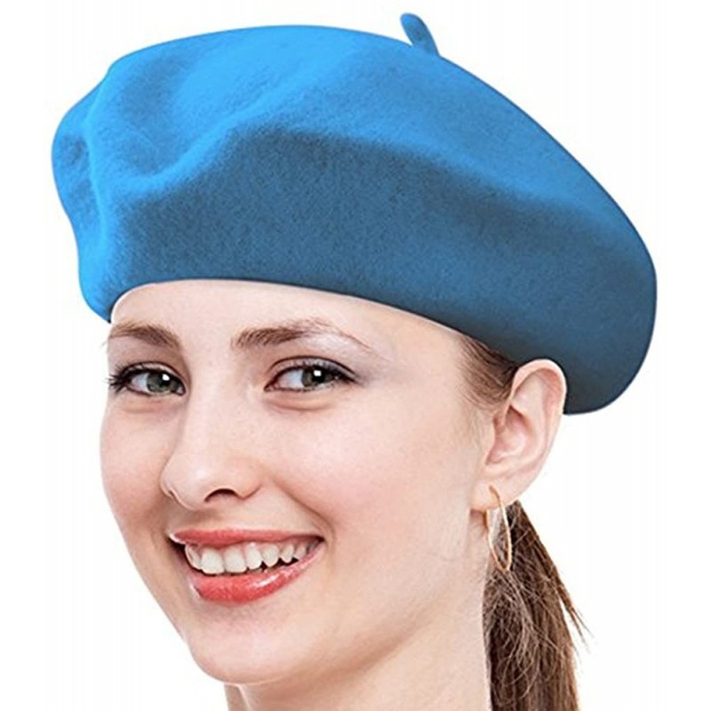 Berets Classic Lady Women Warm Wool Blend French Artist Beret Beanie Winter Hat Ski Cap - Sky Blue - CR18MDLQXXG $17.15