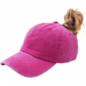 Baseball Caps Ponytail-Baseball-Hat Women Messy-Bun-Hat Cap - Washed Distressed - Ponytai Pink - C718H8TS56A $18.64