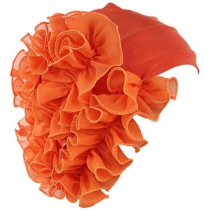 Skullies & Beanies Women Flower Solid Ruffle Cancer Chemo Elegant Hat Beanie Turban African Head Scarf Wrap Cap - Orange - CT...