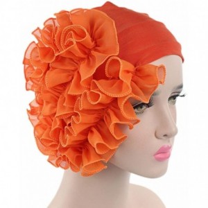 Skullies & Beanies Women Flower Solid Ruffle Cancer Chemo Elegant Hat Beanie Turban African Head Scarf Wrap Cap - Orange - CT...