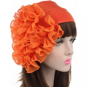 Skullies & Beanies Women Flower Solid Ruffle Cancer Chemo Elegant Hat Beanie Turban African Head Scarf Wrap Cap - Orange - CT...