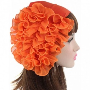 Skullies & Beanies Women Flower Solid Ruffle Cancer Chemo Elegant Hat Beanie Turban African Head Scarf Wrap Cap - Orange - CT...