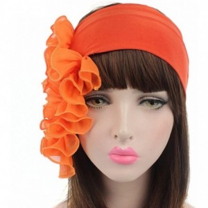 Skullies & Beanies Women Flower Solid Ruffle Cancer Chemo Elegant Hat Beanie Turban African Head Scarf Wrap Cap - Orange - CT...