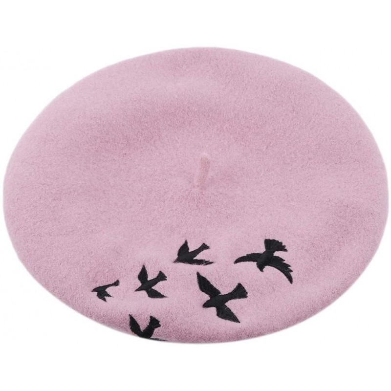 Berets Pattern Embroidered Embroidery Vintage - Pink - CG18OMDHGSN $10.70