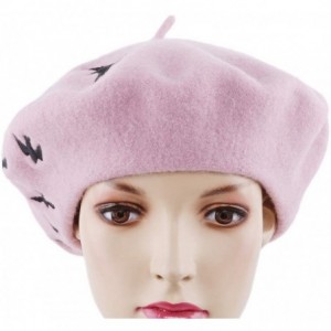 Berets Pattern Embroidered Embroidery Vintage - Pink - CG18OMDHGSN $10.70
