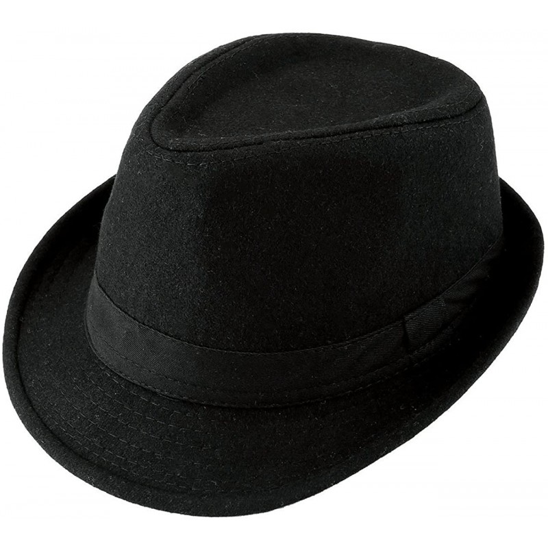 Fedoras Unisex Classic 20s Manhattan Cotton Twill Herringbone Trilby Fedora Hat with Band Casual Jazz Wool Cap - Black - CE18...