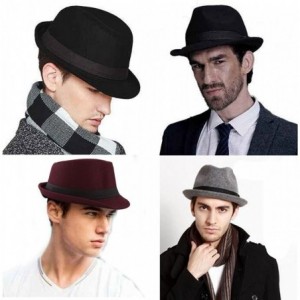 Fedoras Unisex Classic 20s Manhattan Cotton Twill Herringbone Trilby Fedora Hat with Band Casual Jazz Wool Cap - Black - CE18...