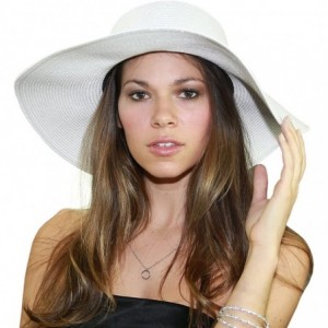 Sun Hats Women's Floppy Large Brim Black Band Beach Sun Hat - White - CJ12F78GDEN $13.18