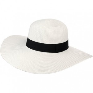 Sun Hats Women's Floppy Large Brim Black Band Beach Sun Hat - White - CJ12F78GDEN $13.18