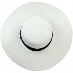 Sun Hats Women's Floppy Large Brim Black Band Beach Sun Hat - White - CJ12F78GDEN $13.18