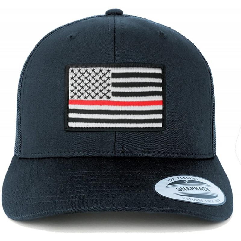 Baseball Caps American Flag Patch Snapback Trucker Mesh Cap - Navy - Thin Red 2 - CF188I7C4SI $17.86