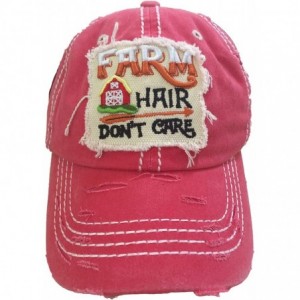 Baseball Caps Farm Hair Don't Care Women's Distressed Baseball Hat - Coral - CP18WSGCXI7 $17.75