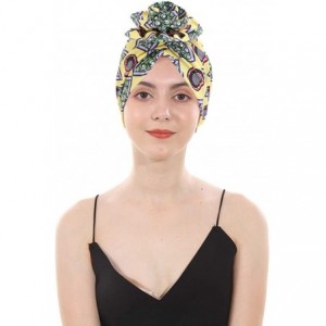 Skullies & Beanies New Women's Cotton Flower Elastic Turban Beanie Pre-Tied Bonnet Chemo Cap Hair Loss Hat - New Yellow - CI1...