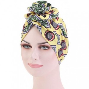 Skullies & Beanies New Women's Cotton Flower Elastic Turban Beanie Pre-Tied Bonnet Chemo Cap Hair Loss Hat - New Yellow - CI1...