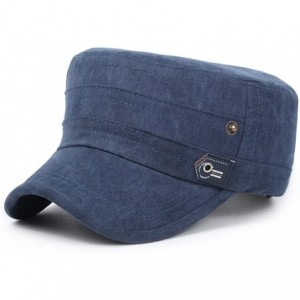 Baseball Caps Solid Brim Flat Top Cap Army Cadet Classical Style Military Hat Peaked Cap - Dark Blue - CW17YHIS8LS $11.49