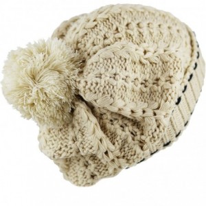 Skullies & Beanies 1000CMH-Women's Knit Beanie with Buttons and Pom Pom Winter Hat - Ivory - CV125WGK3MD $8.49