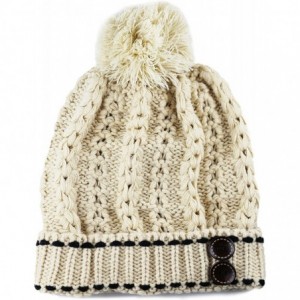 Skullies & Beanies 1000CMH-Women's Knit Beanie with Buttons and Pom Pom Winter Hat - Ivory - CV125WGK3MD $8.49