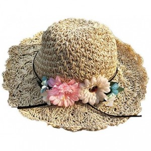 Sun Hats 1PC Vintage Raffia Straw Hats Floppy Wide Large Sun Hat Solid Fringe Wide Brim Beach Hats for Women - Beige-1 - C218...