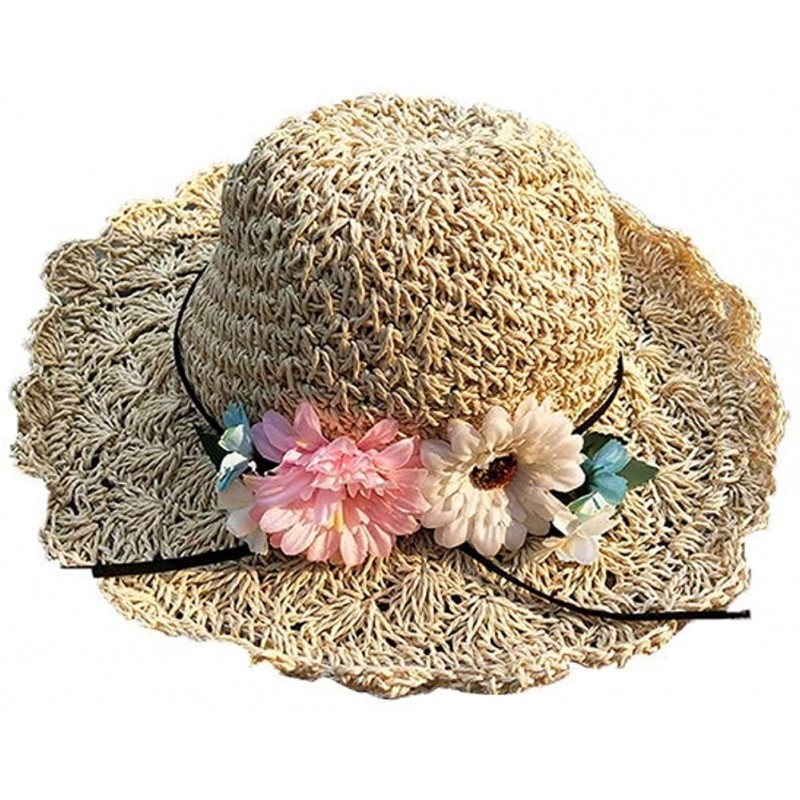 Sun Hats 1PC Vintage Raffia Straw Hats Floppy Wide Large Sun Hat Solid Fringe Wide Brim Beach Hats for Women - Beige-1 - C218...