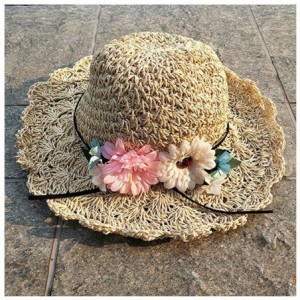 Sun Hats 1PC Vintage Raffia Straw Hats Floppy Wide Large Sun Hat Solid Fringe Wide Brim Beach Hats for Women - Beige-1 - C218...