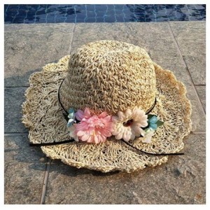 Sun Hats 1PC Vintage Raffia Straw Hats Floppy Wide Large Sun Hat Solid Fringe Wide Brim Beach Hats for Women - Beige-1 - C218...