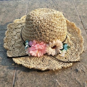 Sun Hats 1PC Vintage Raffia Straw Hats Floppy Wide Large Sun Hat Solid Fringe Wide Brim Beach Hats for Women - Beige-1 - C218...