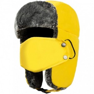 Bomber Hats Winter Trapper Hat for Men Women Ushanka Trooper Ear Flap with Windproof Mask - Yellow - C3193G296YK $27.81
