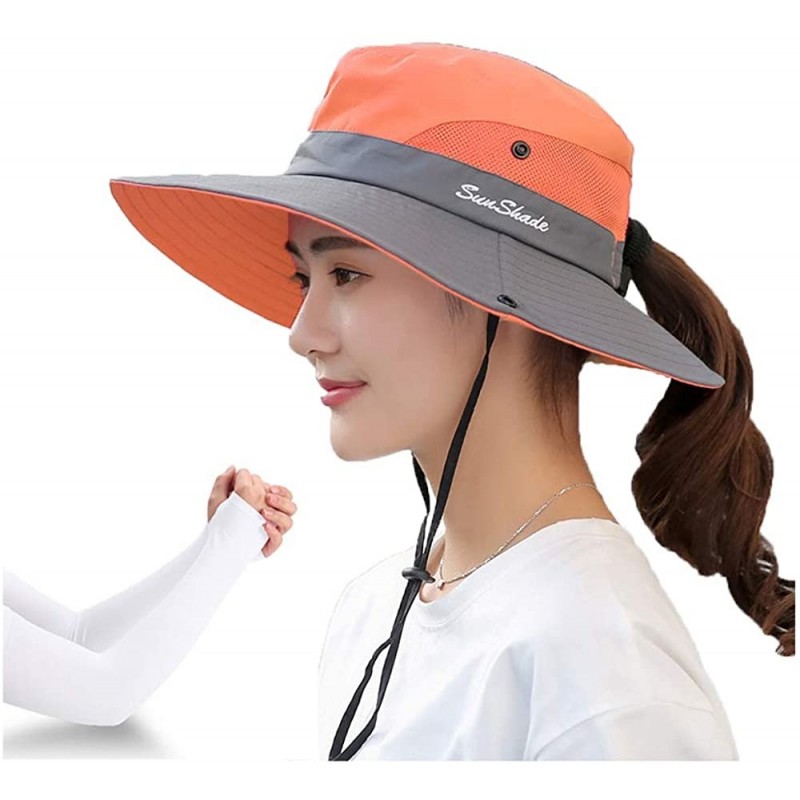 Sun Hats Women's Summer Sun UV Protection Hat Foldable Wide Brim Boonie Hats with Ponytail Hole - Orange - CM18SZ0EWCG $9.22