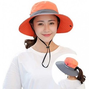 Sun Hats Women's Summer Sun UV Protection Hat Foldable Wide Brim Boonie Hats with Ponytail Hole - Orange - CM18SZ0EWCG $9.22