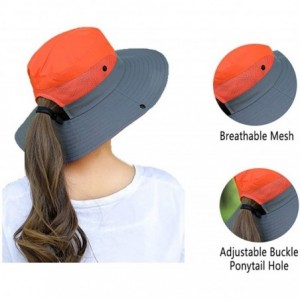 Sun Hats Women's Summer Sun UV Protection Hat Foldable Wide Brim Boonie Hats with Ponytail Hole - Orange - CM18SZ0EWCG $9.22