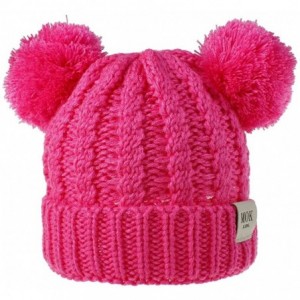 Skullies & Beanies Baby Beanie Hat Pom Pom Ears Knitted Basic Soft Beanie Baby Winter Hats for 2019 Warm Winter - Hot Pink - ...