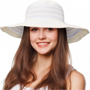 Sun Hats Womens Striped Straw Hat Floppy Beach Hats Foldable Wide Brim Sun Cap for Women - White - C718DD0MLW8 $13.36