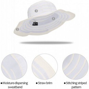 Sun Hats Womens Striped Straw Hat Floppy Beach Hats Foldable Wide Brim Sun Cap for Women - White - C718DD0MLW8 $13.36