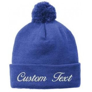 Skullies & Beanies Stc37 Custom Customized Pom Pom Solid Winter Beanie Hats - Royal - C218XOT02U0 $11.67