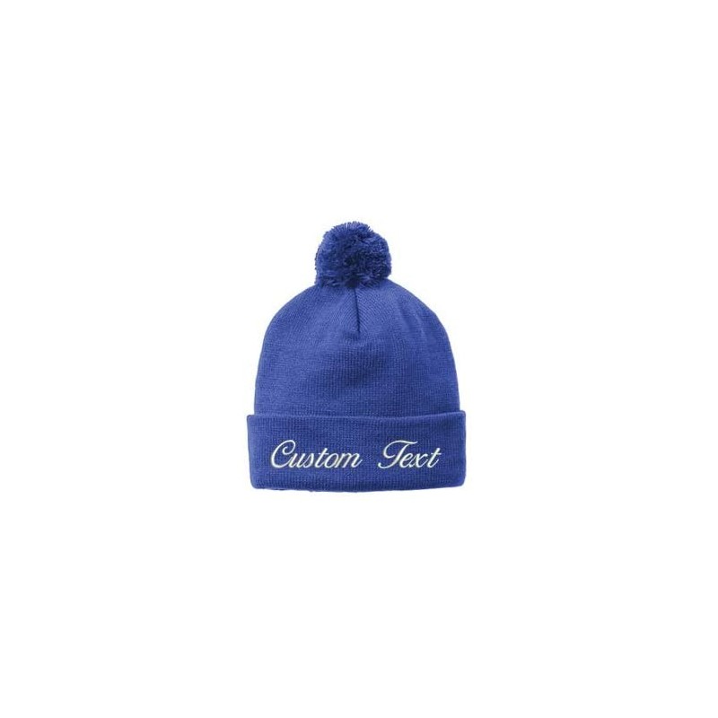 Skullies & Beanies Stc37 Custom Customized Pom Pom Solid Winter Beanie Hats - Royal - C218XOT02U0 $11.67