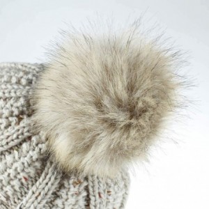 Skullies & Beanies Beanies Hats Women Faux Fuzzy Fur Pom Poms Warm Cable Knit Hat for Winter Thick Crochet Skully Cap - CB18Z...